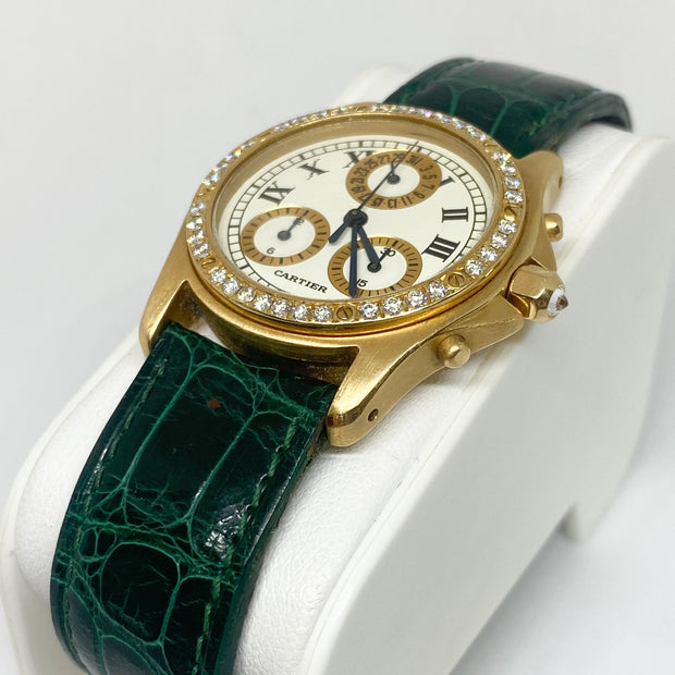 Pre-Owned 18KY Cartier Santos Ronde Chronoreflex Boutique Exclusive Diamond Watch