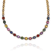 18K 8.28CTW Multi Sapphire Rounds W/Dias Accents On "XO" Style Chain