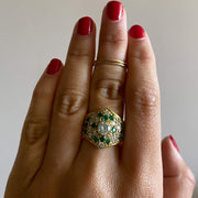 Mark Areias Jewelers Jewellery & Watches Estate Natural Emerald & Diamond Wide 18K Yellow Gold Ring