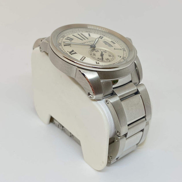 Pre-Owned Cartier Calibre Steel Silver Dial on Bracelet Auto Watch