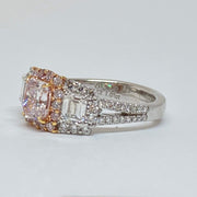 Mark Areias Jewelers Jewellery & Watches Radiant Fancy Pink Diamond Engagement Three Stone Ring 18 Karat 1.02 CT
