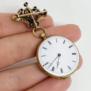 Mark Areias Jewelers Jewellery & Watches Vintage Edwardian Bornand Blue Enamel Rose Cut Diamond Watch Brooch 18KY