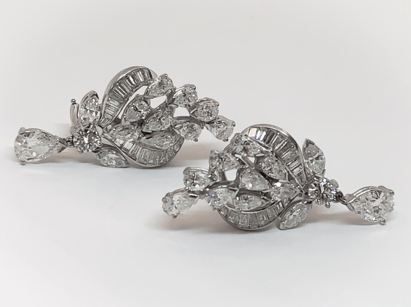 7.50CTW FG VVS Platinum Vintage Pear and Baguette Diamond