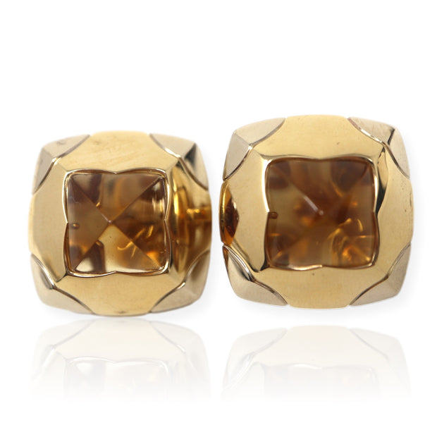 Signed Designer Bulgari Square Earrings 18 Karat Gold Natural Citrine Bvlgari