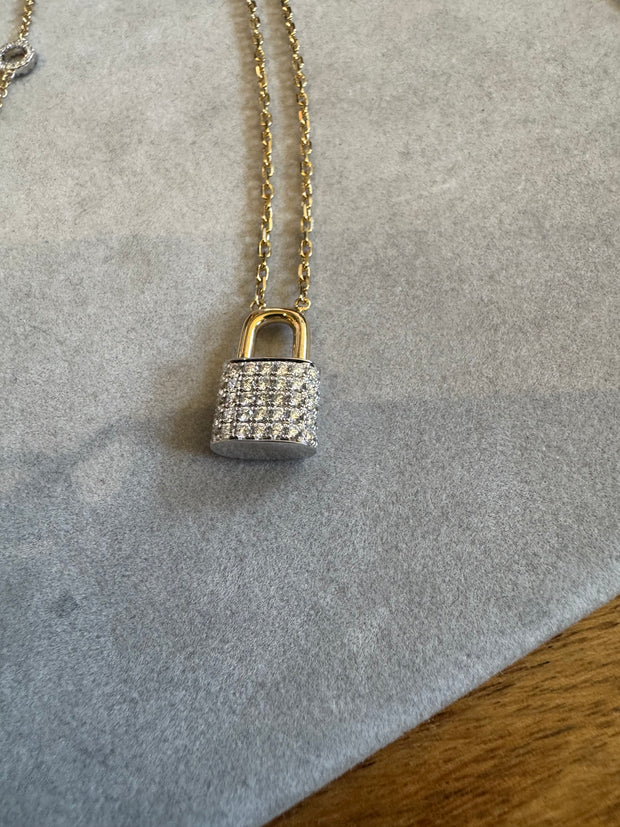 18KWY Pave lock necklace