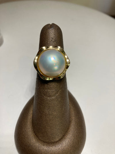 13mm Mabe pearl ring, 14KY, Sz. 5.5, Estate