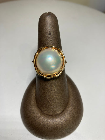 15mm Mabe pearl ring, 14KY, Sz.8.25, Estate