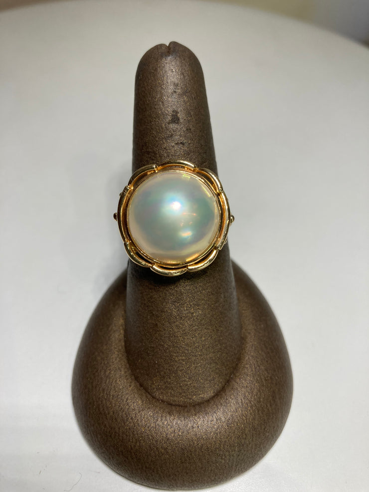 15mm Mabe pearl ring, 14KY, Sz.8.25, Estate