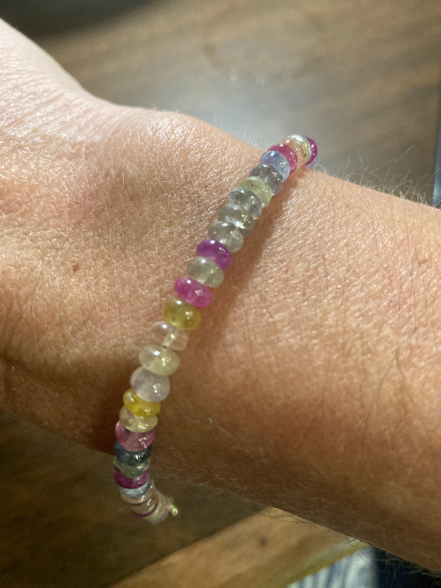 Multi-color sapphire bead bracelet, 14KY clasp