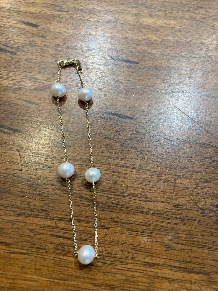 14KY Freshwater pearl and chain bracelet, lobster clasp