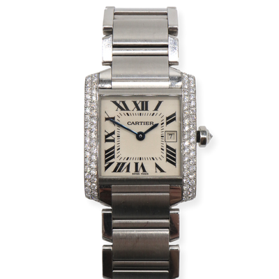 Cartier Tank Francaise Mid Size on Bracelet Stainless Steel Qtz - .98CTW Custom Diamonds