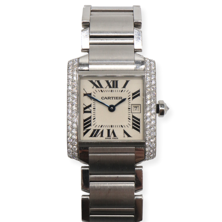 Cartier Tank Francaise Mid Size on Bracelet Stainless Steel Qtz - .98CTW Custom Diamonds