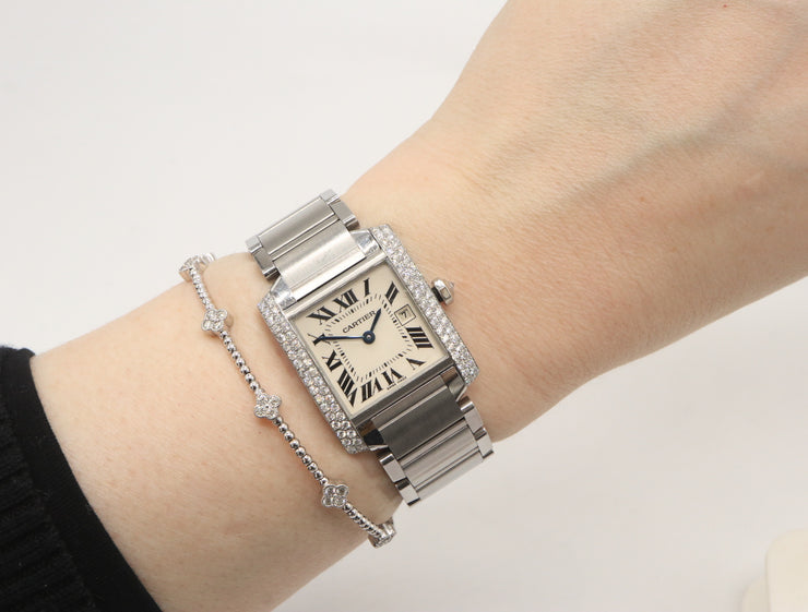 Cartier Tank Francaise Mid Size on Bracelet Stainless Steel Qtz - .98CTW Custom Diamonds