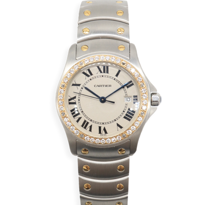 Pre-Owned Cartier Santos Ronde Medium Diamond Two-Tone Watch 1551