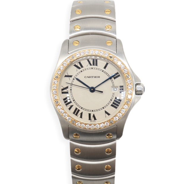 Pre-Owned Cartier Santos Ronde Medium Diamond Two-Tone Watch 1551