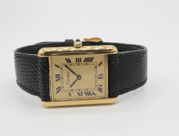 Cartier Large Must Tank Vermeil Plated Silver Quartz on Strap W1002753