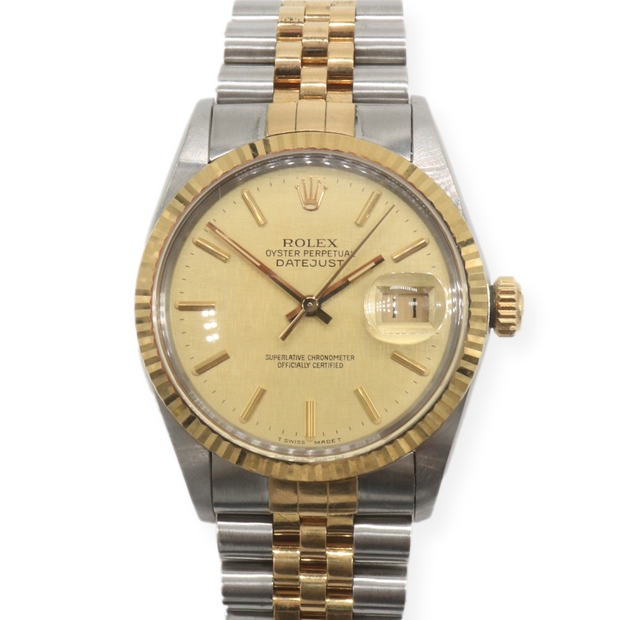 Pre Owned Rolex Datejust Champange Dial 18K & Steel 36mm Box 1986