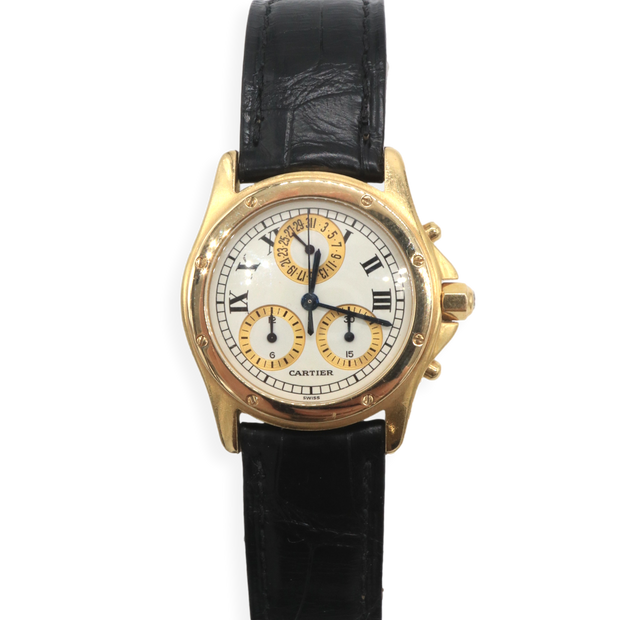 Pre-Owned 18KY Cartier Santos Ronde Chronoreflex Watch on Strap with ADB