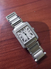 Cartier Tank Francaise Mid Size on Bracelet Stainless Steel Qtz - .98CTW Custom Diamonds