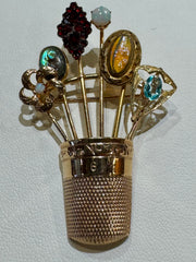14KY-Brooch, six stick pins in thimble