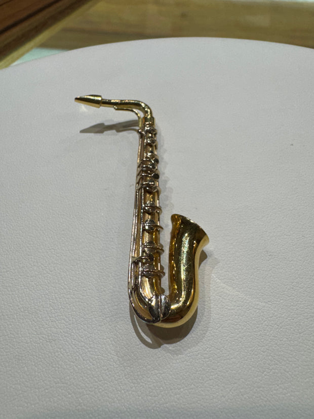 18K TT Saxophone Pin Brooch 2" Long