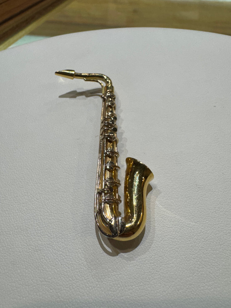 18K TT Saxophone Pin Brooch 2" Long