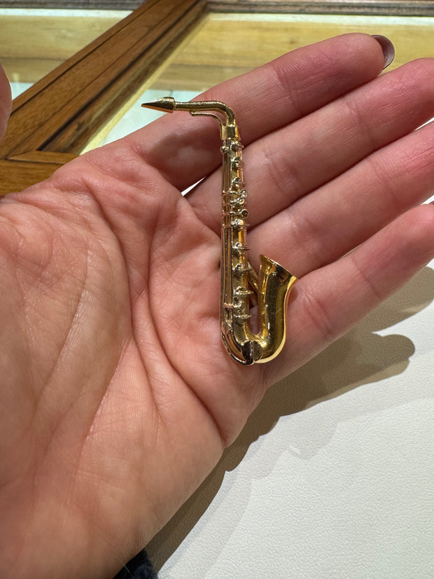 18K TT Saxophone Pin Brooch 2" Long