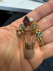 14KY-Brooch, six stick pins in thimble