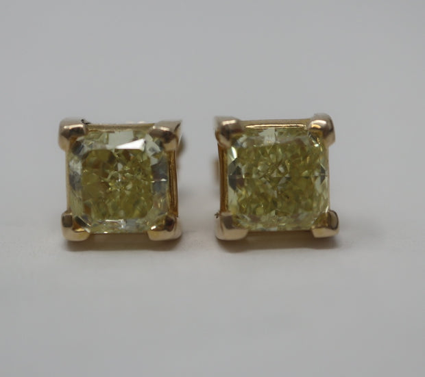 2.49CTW Fancy Intense Yellow Princess Cut Stud Earrings 14KY SI1 GIA