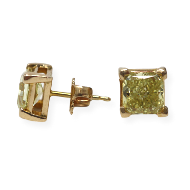 2.49CTW Fancy Intense Yellow Princess Cut Stud Earrings 14KY SI1 GIA