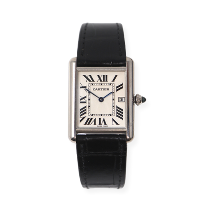 Pre-Owned Louis Cartier Large Tank on New Black Strap Quartz W1540956 2678 Year 2005