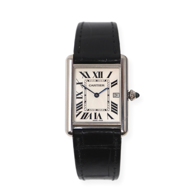 Pre-Owned Louis Cartier Large Tank on New Black Strap Quartz W1540956 2678 Year 2005