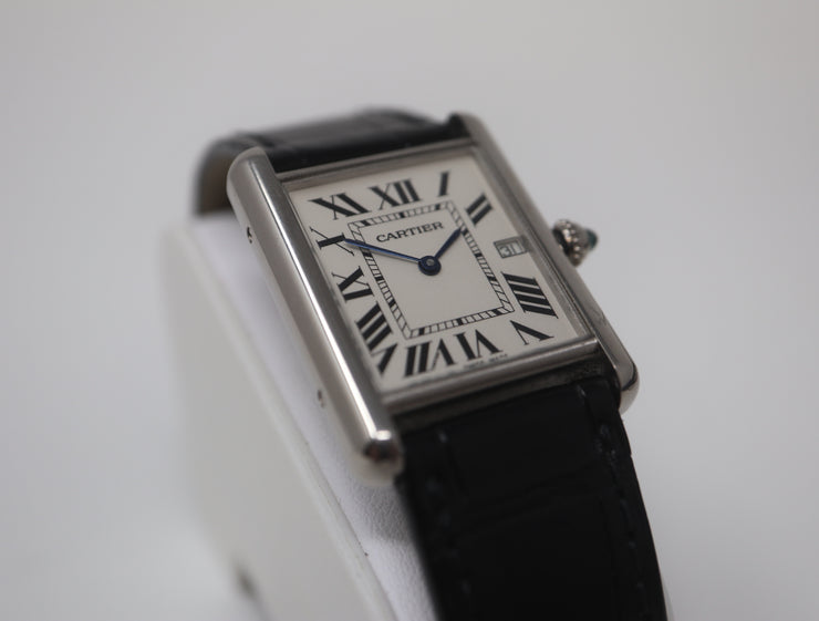 Pre-Owned Louis Cartier Large Tank on New Black Strap Quartz W1540956 2678 Year 2005