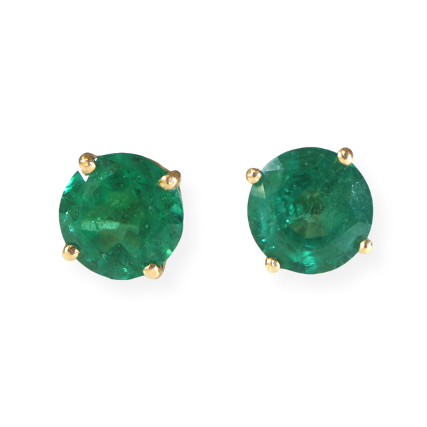 4.42CTW Natural Emerald Stud Earrings 18KY