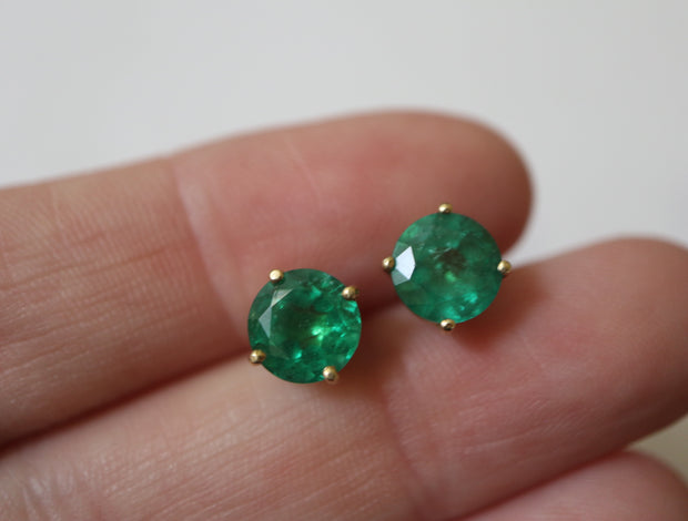 4.42CTW Natural Emerald Stud Earrings 18KY