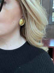 De Vroomen Clip On Oval Hammered Earrings 18KY