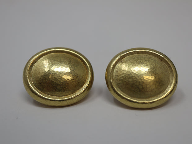 De Vroomen Clip On Oval Hammered Earrings 18KY