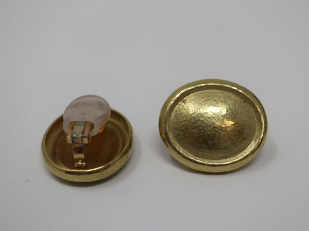 De Vroomen Clip On Oval Hammered Earrings 18KY