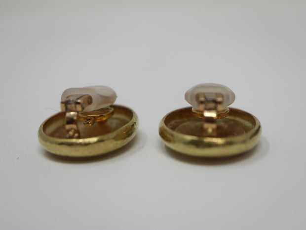 De Vroomen Clip On Oval Hammered Earrings 18KY