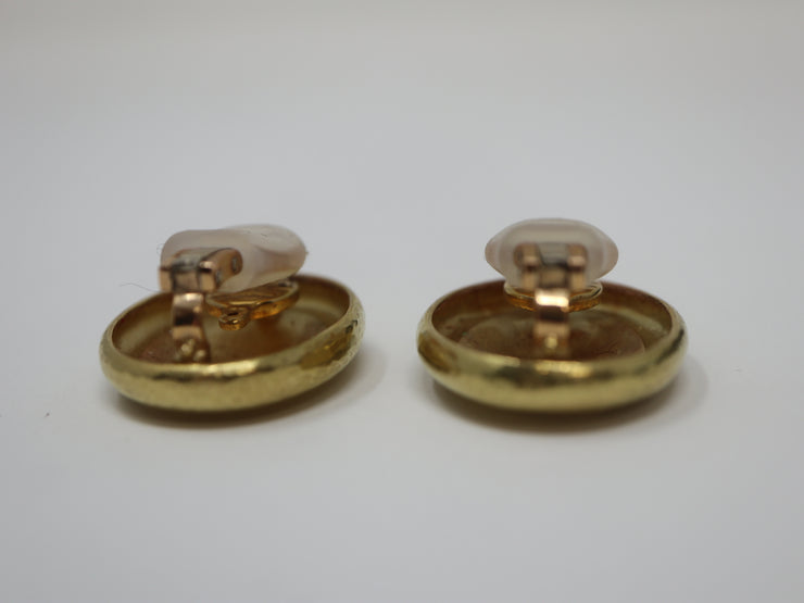 De Vroomen Clip On Oval Hammered Earrings 18KY
