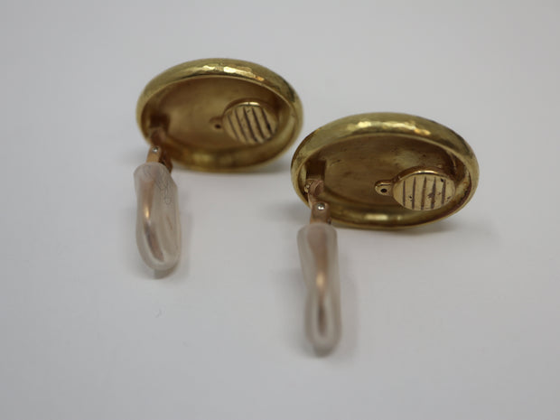 De Vroomen Clip On Oval Hammered Earrings 18KY