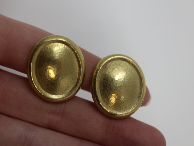 De Vroomen Clip On Oval Hammered Earrings 18KY