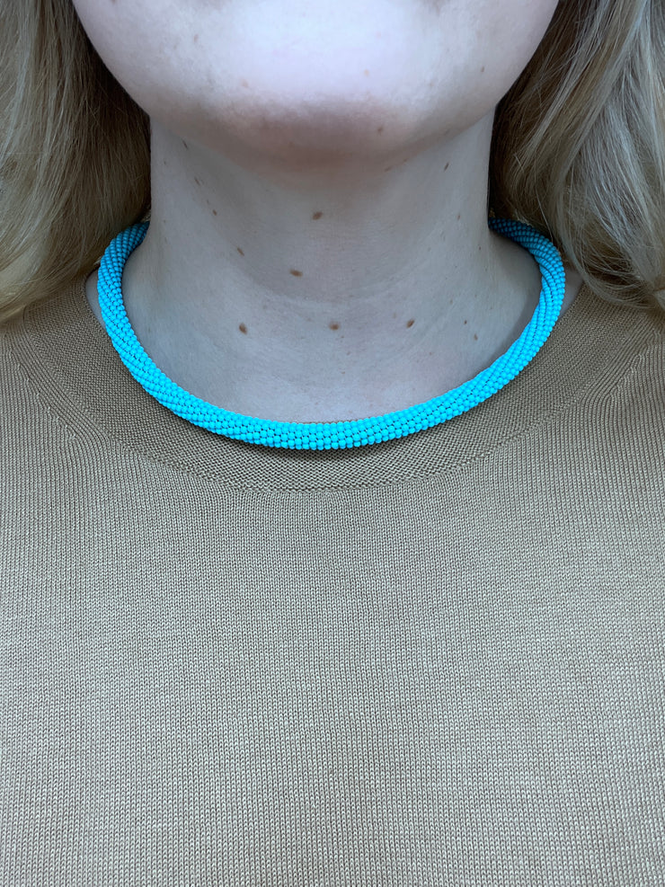 14K 16" Turquoise Beaded Twisted Woven Necklace 14KY Magnetic Clasp