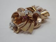 1940'S Dress Clips Rubies and Diamonds Convertable to Brooch 14K Rose Gold