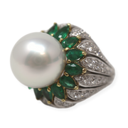 18K 15mm South Sea Pearl & Emerald Diamond Ring