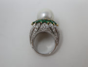 18K 15mm South Sea Pearl & Emerald Diamond Ring
