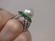 18K 15mm South Sea Pearl & Emerald Diamond Ring