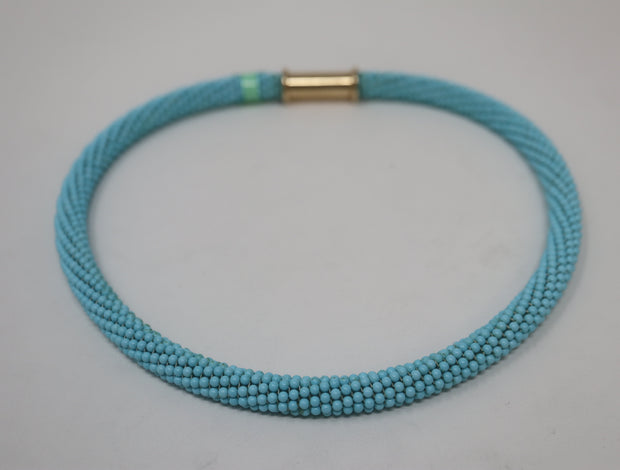 14K 16" Turquoise Beaded Twisted Woven Necklace 14KY Magnetic Clasp