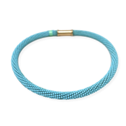 14K 16" Turquoise Beaded Twisted Woven Necklace 14KY Magnetic Clasp