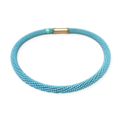 14K 16" Turquoise Beaded Twisted Woven Necklace 14KY Magnetic Clasp